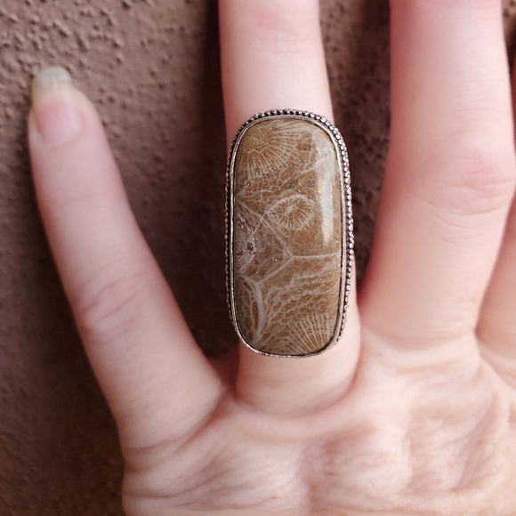 New Fossil Coral 925 Silver Ring. - Picture 10 of 12